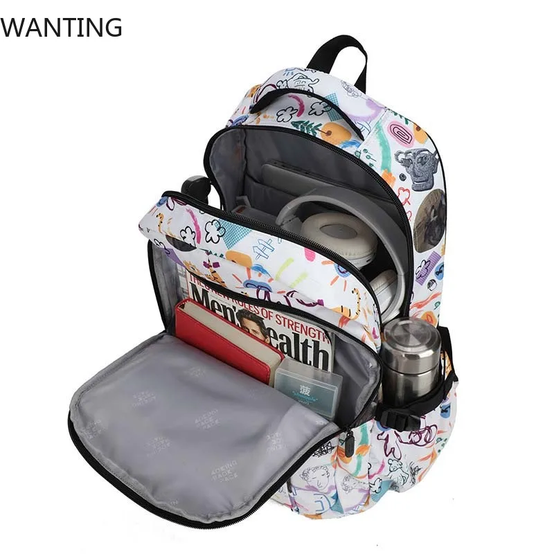 Zaino con spalle stampate alla moda per donna Zaino da viaggio impermeabile di grande capacità Zaino per studenti adolescenti Zaini per laptop