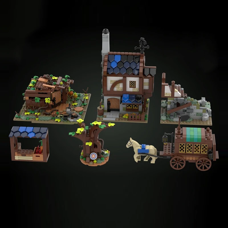 Mittelalterliche Burg Modell MOC Bausteine Dorf Haus Markt Modulare Technologie Geschenke Urlaub Montieren Kinder Spielzeug Anzug