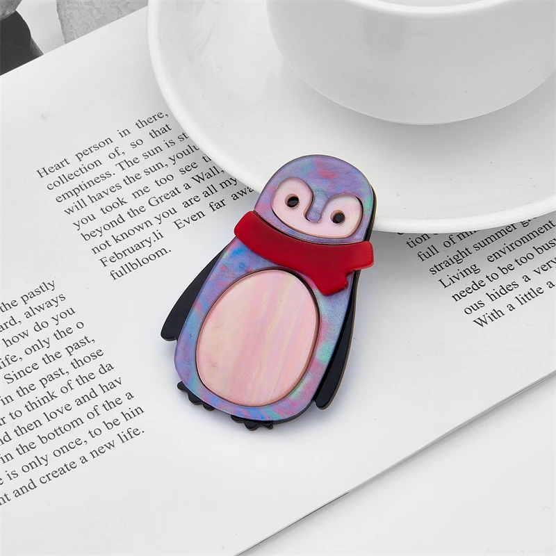 YAOLOGE Acrylic Wear Red Scarf Cute Penguin Brooch Pin For Women Unisex Creative Cartoon Animal Brooches Party Casual Badge Gift
