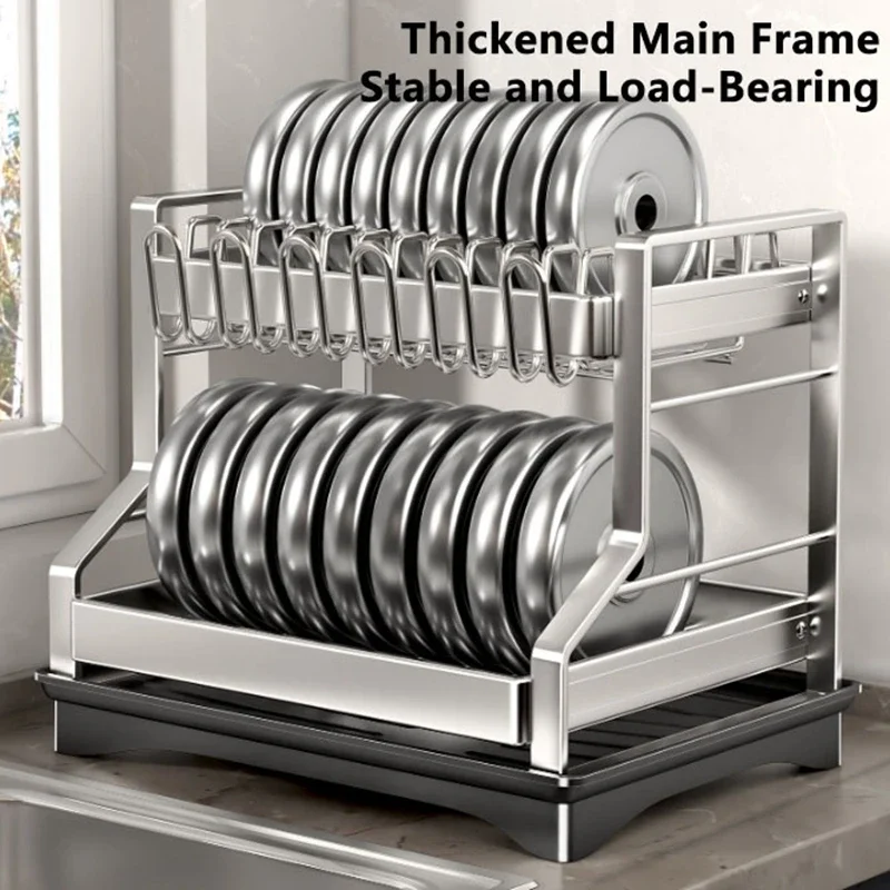 

Kitchen Dish Bowl Drainer Rack with Drain Basket, Chopsticks Knife Fork, Water Cup Storage Rack, Counter Organizer, 2 Tier