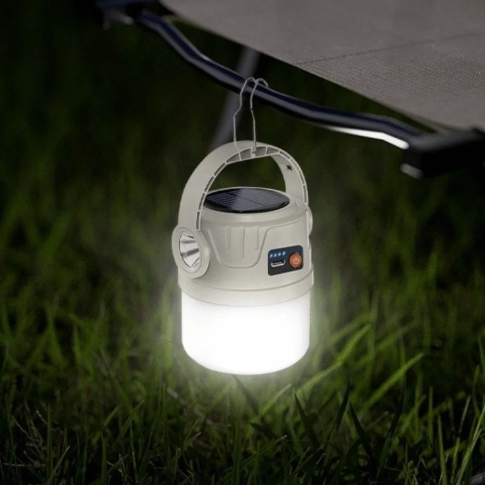 LED Light Solar Powered Light USB Rechargeable Ultra Bright Camping Light Handheld Design IP55 Waterproof Tent Light