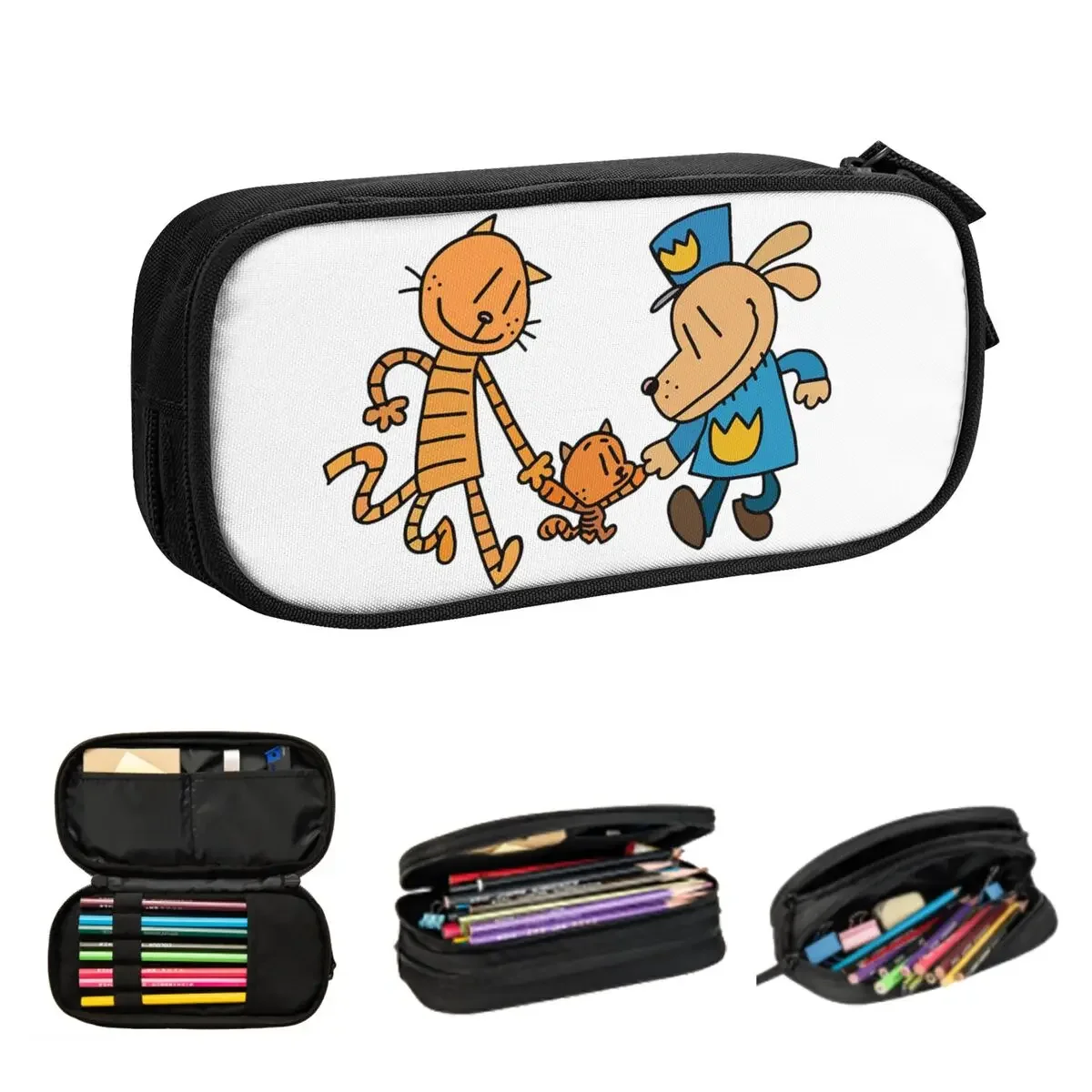 Dog Man, Lil Petey, And Big Petey Fan Art Pencil Cases Big Capacity Pen Bags Pen Box Pencil Pouch For Boys Girls Stationery