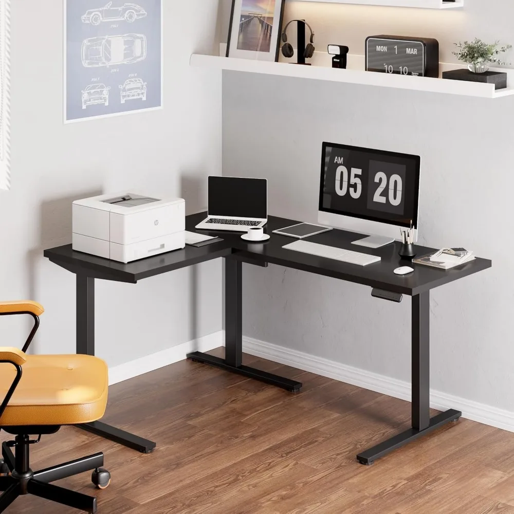 Adjustable Electric Corner Standing Desk, 63 x 48 L-Shaped Sit-Stand Computer Desk with Spacious Layout for Comfortable Office U