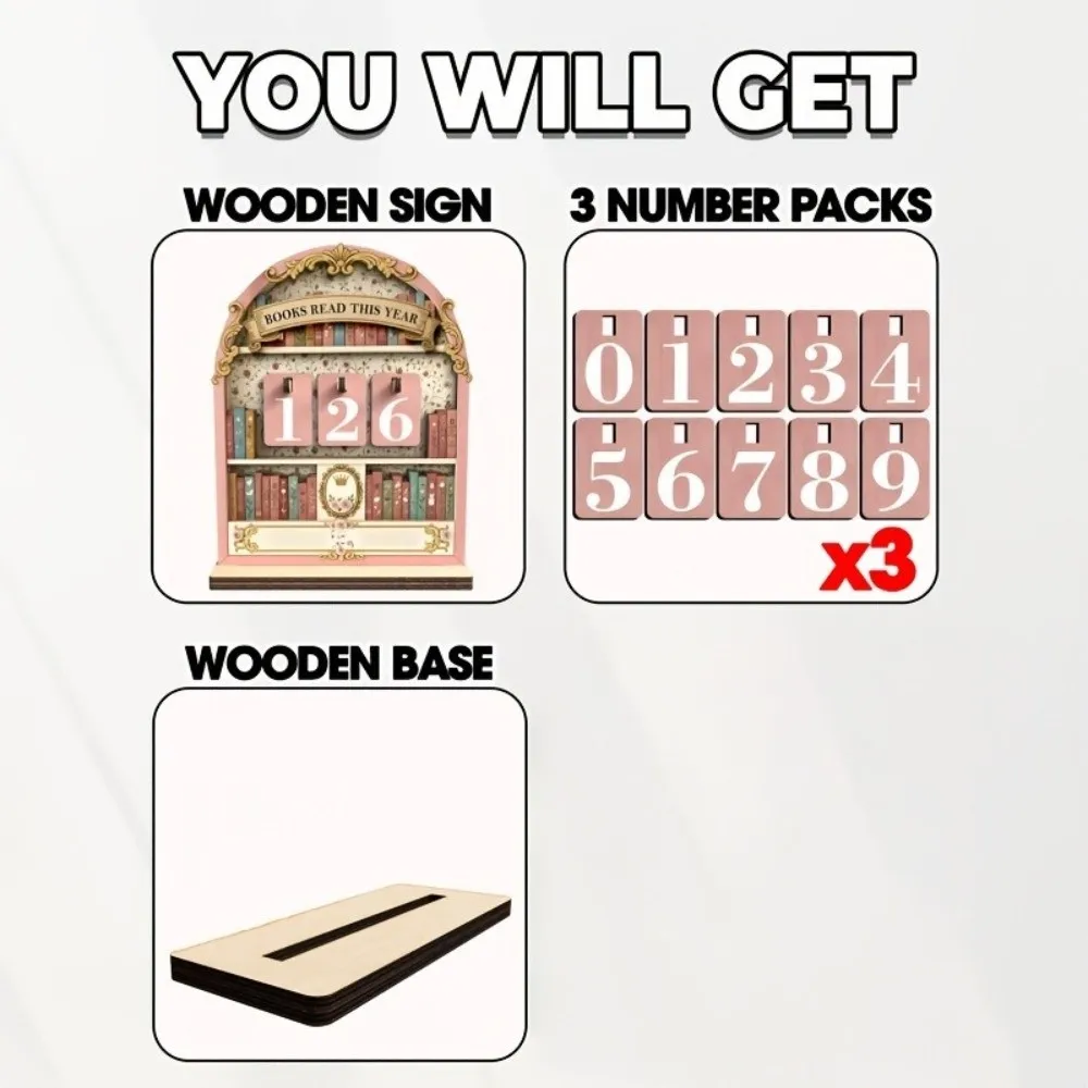 Wooden Material Reading Challenge Tracker Handmade Read This Year Reading Tracker Hanging Signage Eco-Friendly Reading Counter