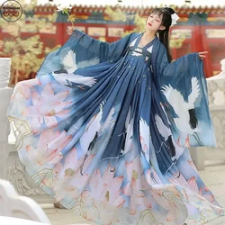 WATER Hanfu Women's Chinese Traditional Dresses Fairy Ancient Sinicization Long Sleeve Shirt Female Cosplay Clothes Crane