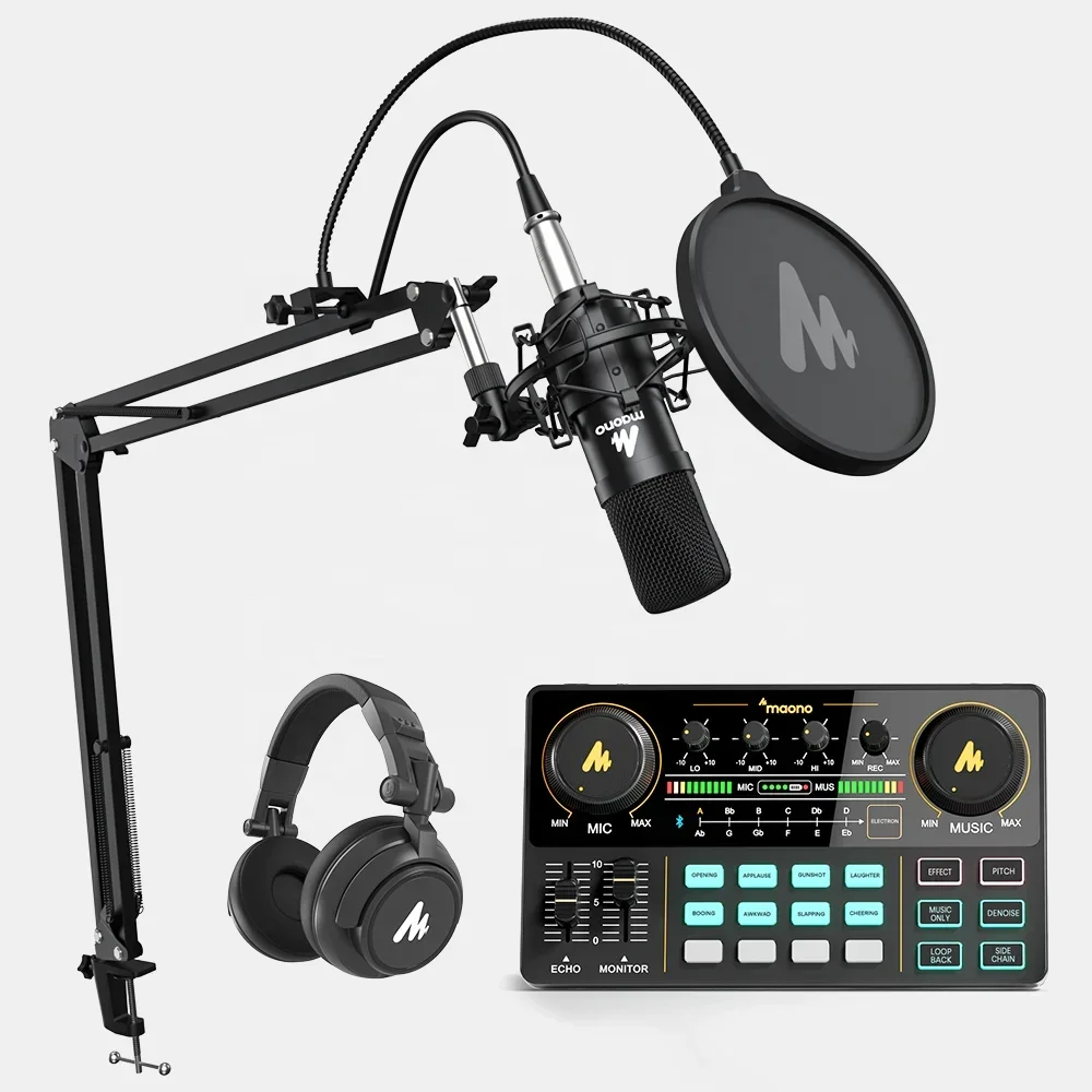 

Professional Audio Interface Podcast Sound Card Mixer Recording Studio Audio Mixer with Microphone bundle Sound Card