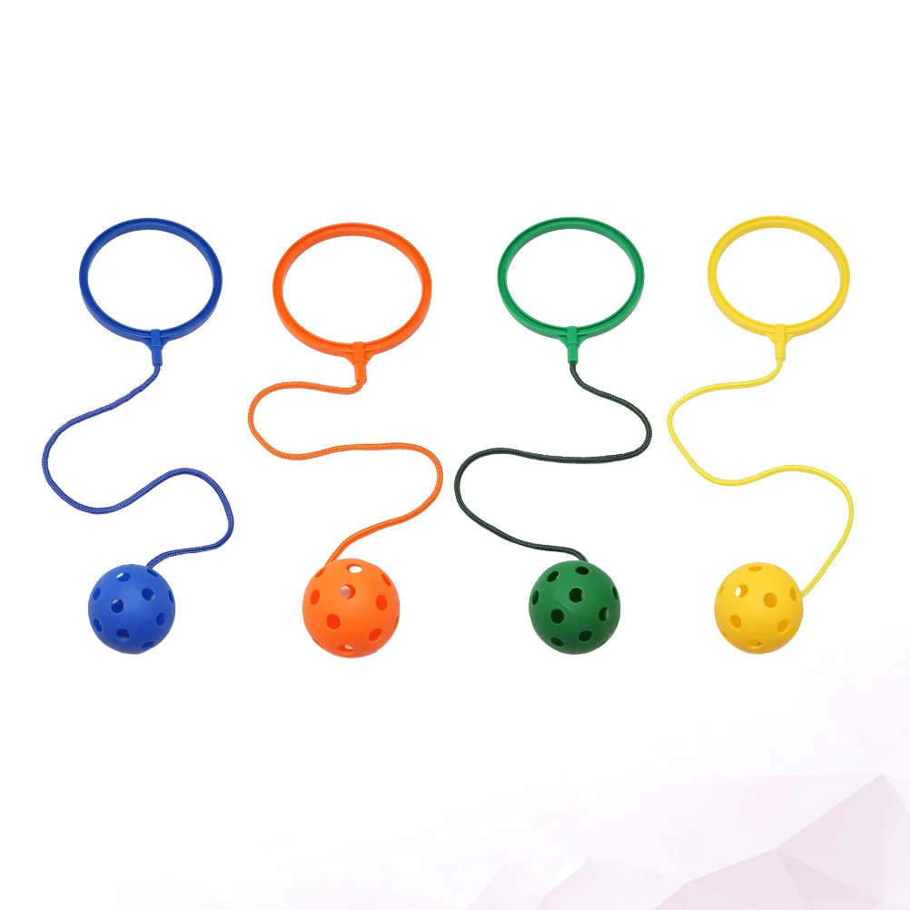 4pcs Elasticity Fitness Ball Toys Rotating Jumping Ring Single Foot Ball Kids ( Yellow and Green)