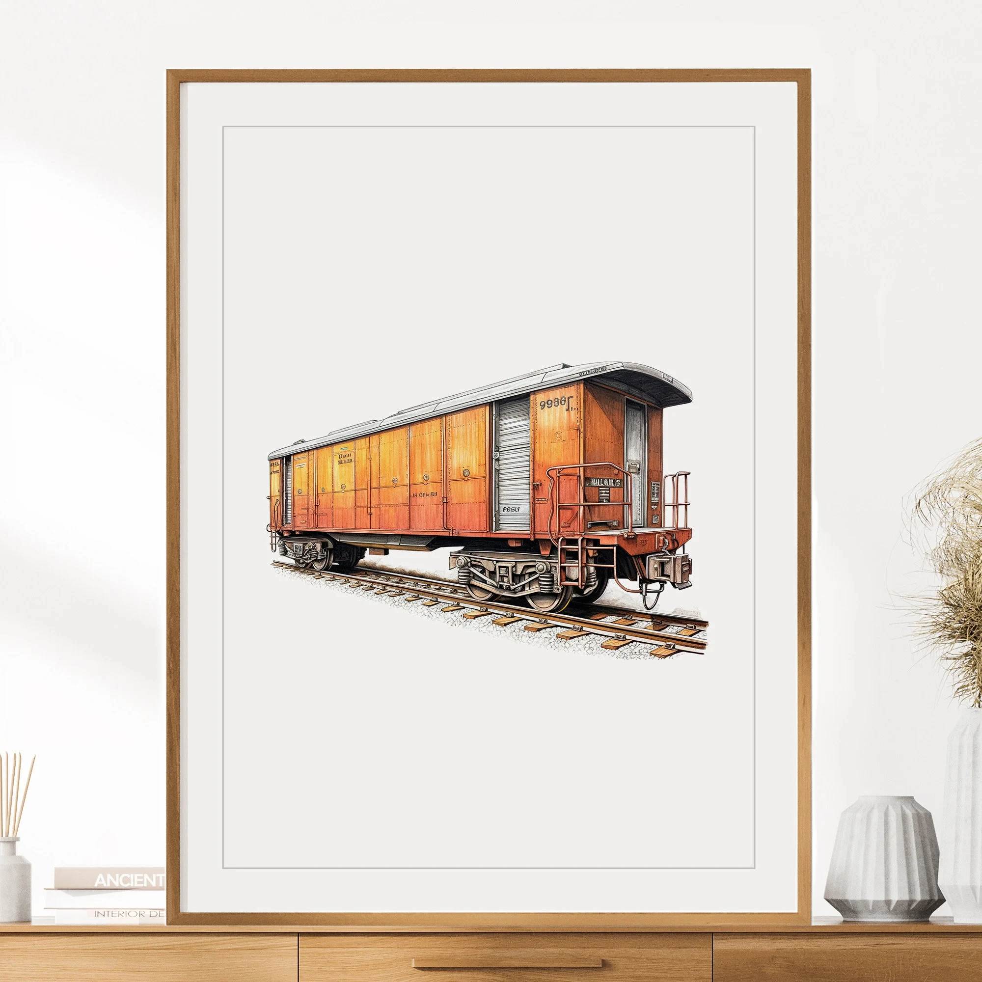 Watercolor Vintage Steam Train Railroad Passenger Car Posters and Prints Canvas Printing Wall Art Picture for Living Room Decor