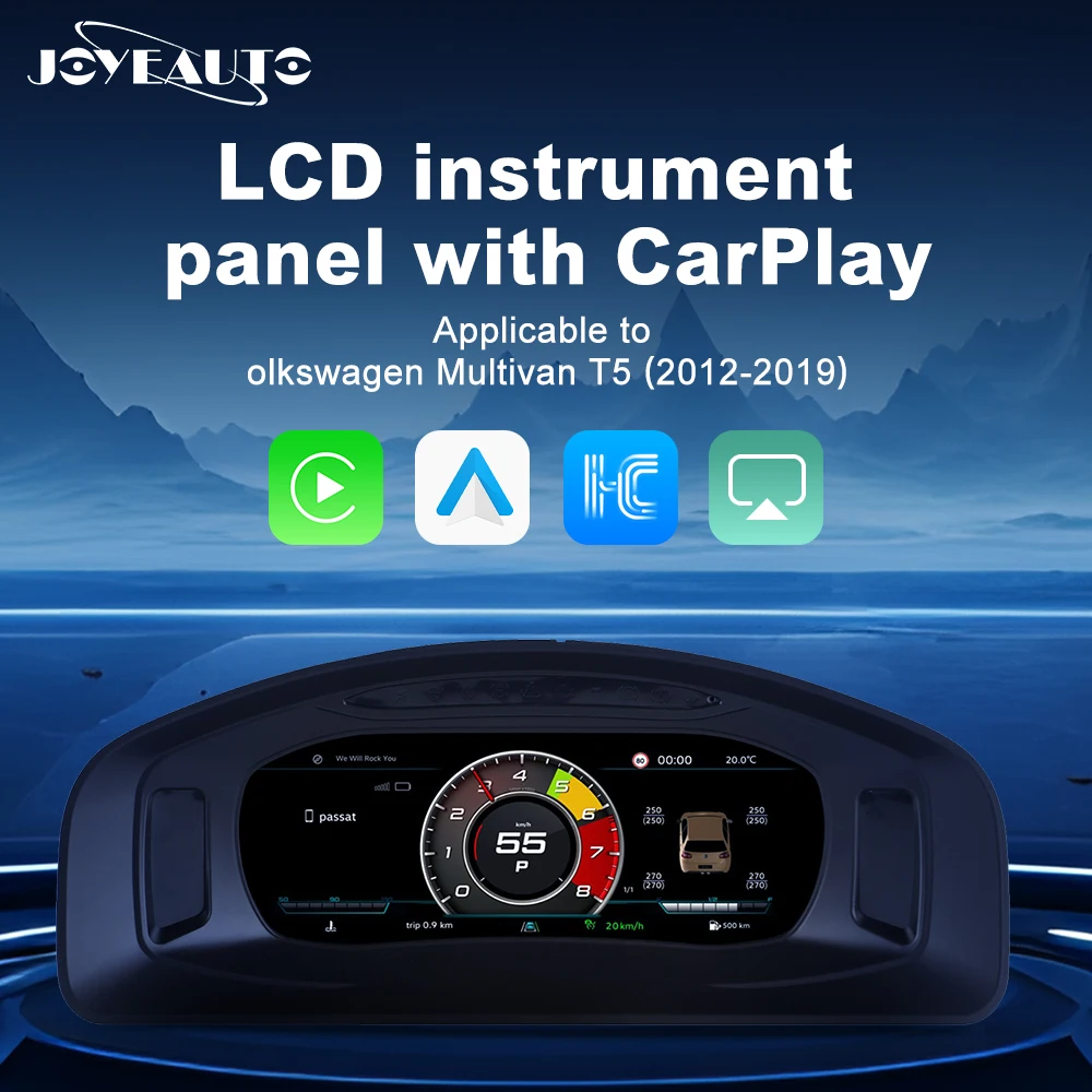 Painel de Instrumentos Digital LCD de 10 polegadas para Volkswagen Multivan T5 2012-2019 - Cluster Virtual com Odômetro e Velocímetro, Compatível com Car Play
