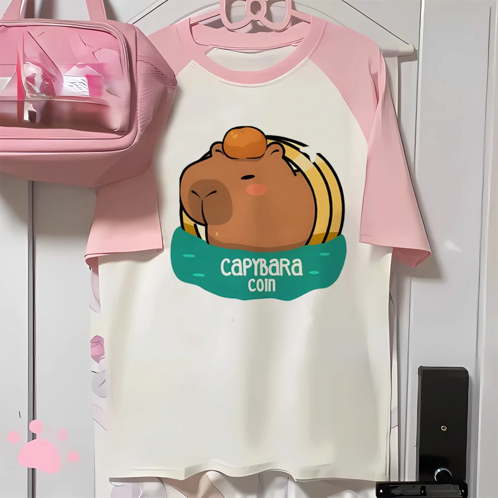 Capybara t shirt girl Psychedelic Comfortable women Breathable streetwear korean clothes Digital harajuku streetwear Retro 80s