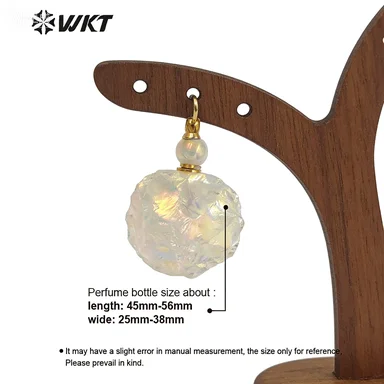 

WT-P1632 WKT Romantic Style Essential Oil Bottle Pendant Natural Women Perfume Bottle Piendant Aura Cystal Quartz Stone Bottle