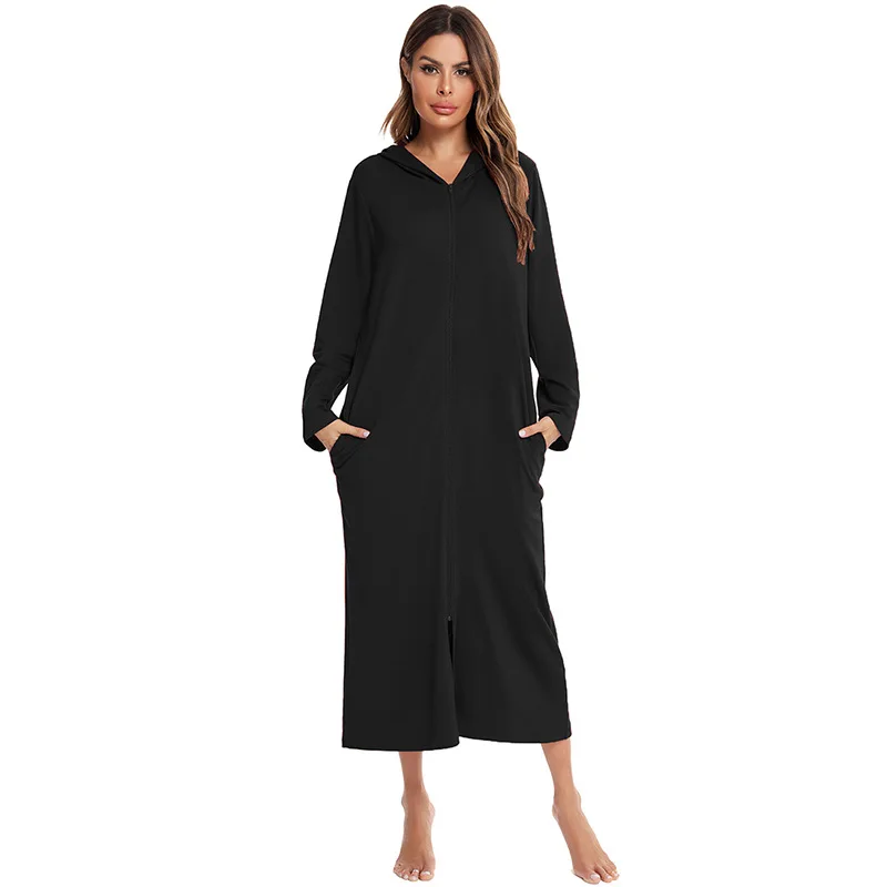 Fashion Simple Style Zipper Cardigan New European and American Spring Autumn Winter New Soft Cotton Pajamas Home Ladies Nightdre