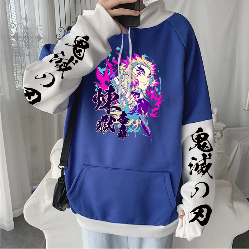 Rengoku Kyoujuro Demon Slayer Manga Bluzy Kimetsu no Yaiba Mężczyźni Kobiety Długi rękaw Streetwear Plus Size Zimowa Ciepła Bluza