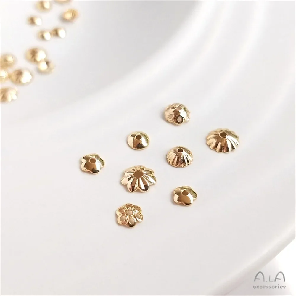 14K Gold Plated Flower socket bead hat bead socket accessories string bracelet hollow box bead DIY handmade material