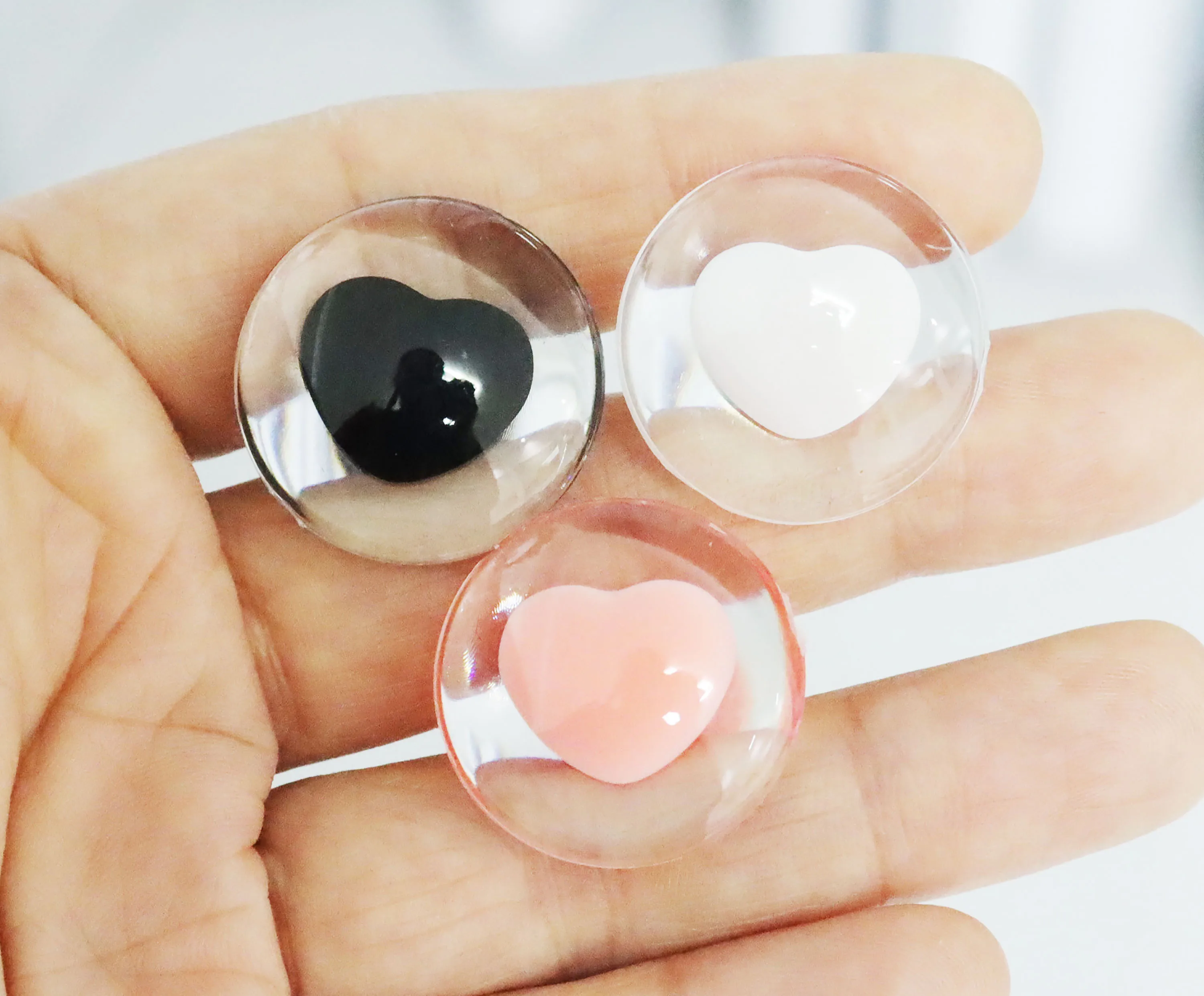 Masckaszem Neu 25mm Herzförmige Klare Schwarze Pupillen 3D Komische Runde Glitzer-Spielzeugaugen mit Hartem Unterlegscheiben für Plüschliebhaber-Puppenzubehör – Detail 4