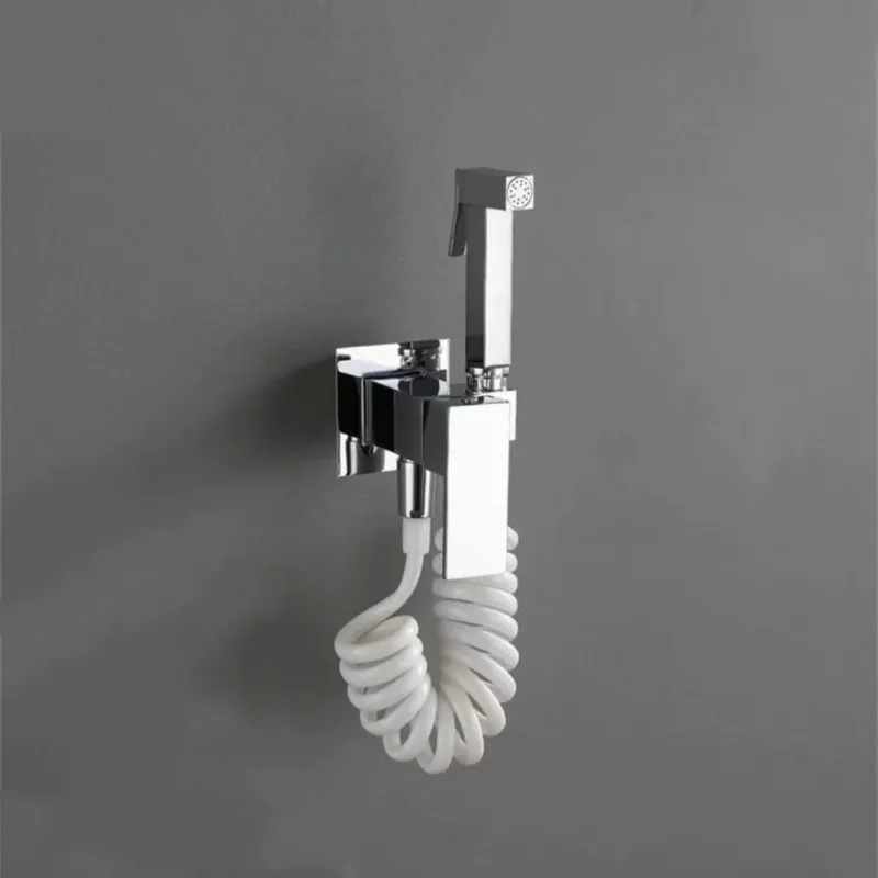Brass Bidet Cold Hot Mix Set Hygienic Toilet Bidet Shower Dual Outlet Valve with Spring PVC SS Hose Silver Black Bath Accessory