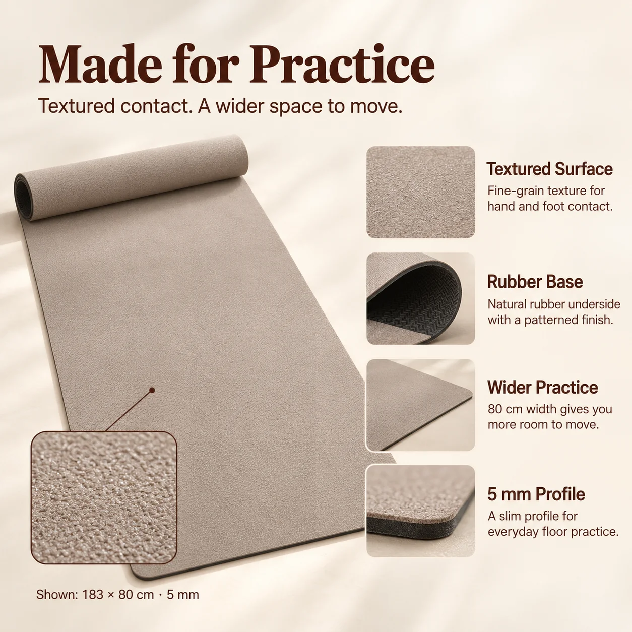 Wide Textured PU Natural Rubber Yoga Mat Plain Fitness Mat for Pilates and Floor Stretching HOT!