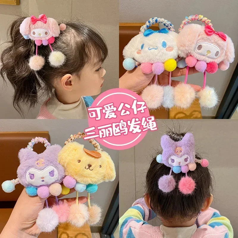 Sanrio laços de cabelo dos desenhos animados scrunchies elásticos headwear crianças bonito pelúcia elástico faixas de cabelo para meninas acessórios para o cabelo