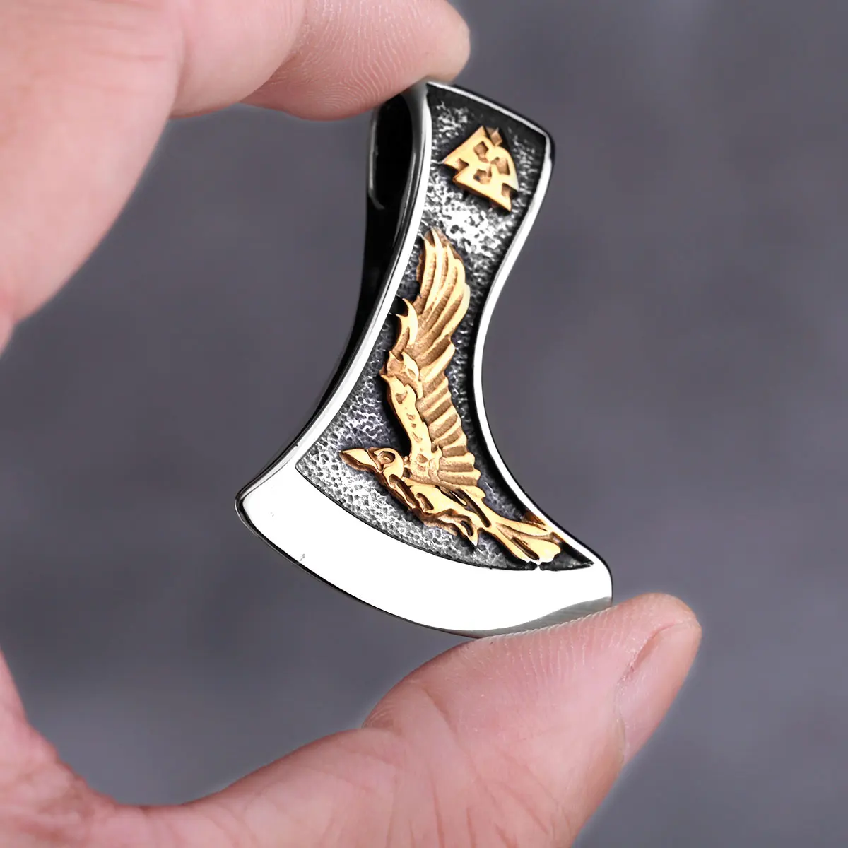 Vintage Viking Double Sided Axe Wolf and Crow Men Necklace Fashion Hip Hop Biker Pendant Stainless Steel Jewelry Gift Wholesale