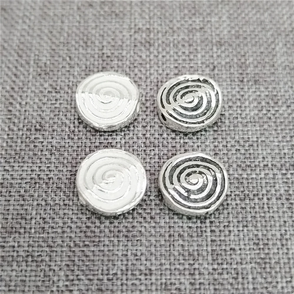2 Pieces of 925 Sterling Silver Nautilus Beads 2-Sided Spiral Swirl Coin Spacer for Necklace Bracelet