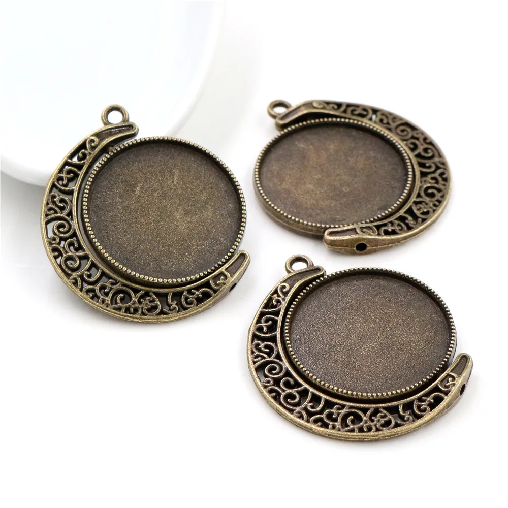 5 sztuk 18mm 25mm wewnętrzna rozmiar księżyc obrót dwustronnie antyczne posrebrzane 7 kolory podstawa z kameą i kaboszonem ustawienie Charms wisiorek — zdjęcie 6