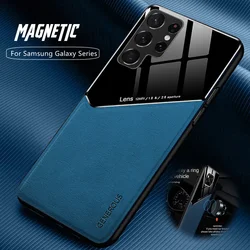 For Samsung Galaxy S26 Ultra S25 S24 S23 Plus Cover Leather Texture Magnetic Holder Galaxy S22 S21 S20 FE Case Frame Coque Funda