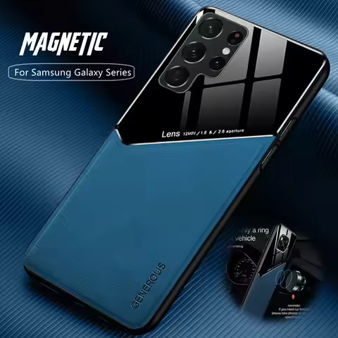 For Samsung Galaxy S25 S24 S23 Plus Cover TPU Leather Car Magnetic Holder Galaxy S22 S21 S20 Ultra FE S10 Plus Case Frame Coqu