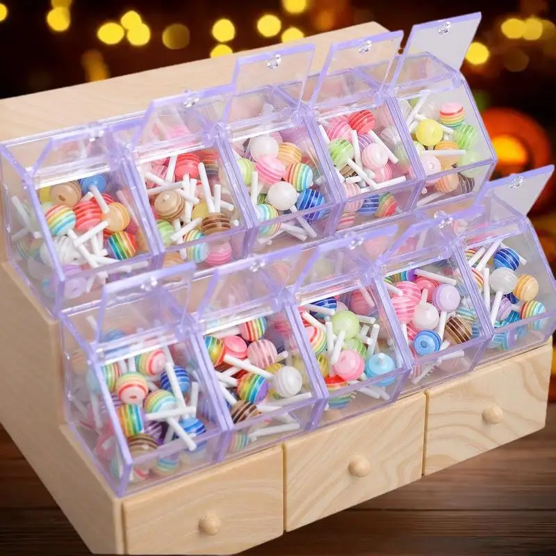 Dollhouse Miniature Supermarket Scene, 1/12 Scale Simulation Storage Display Rack with Lollipop Pretend Play Set