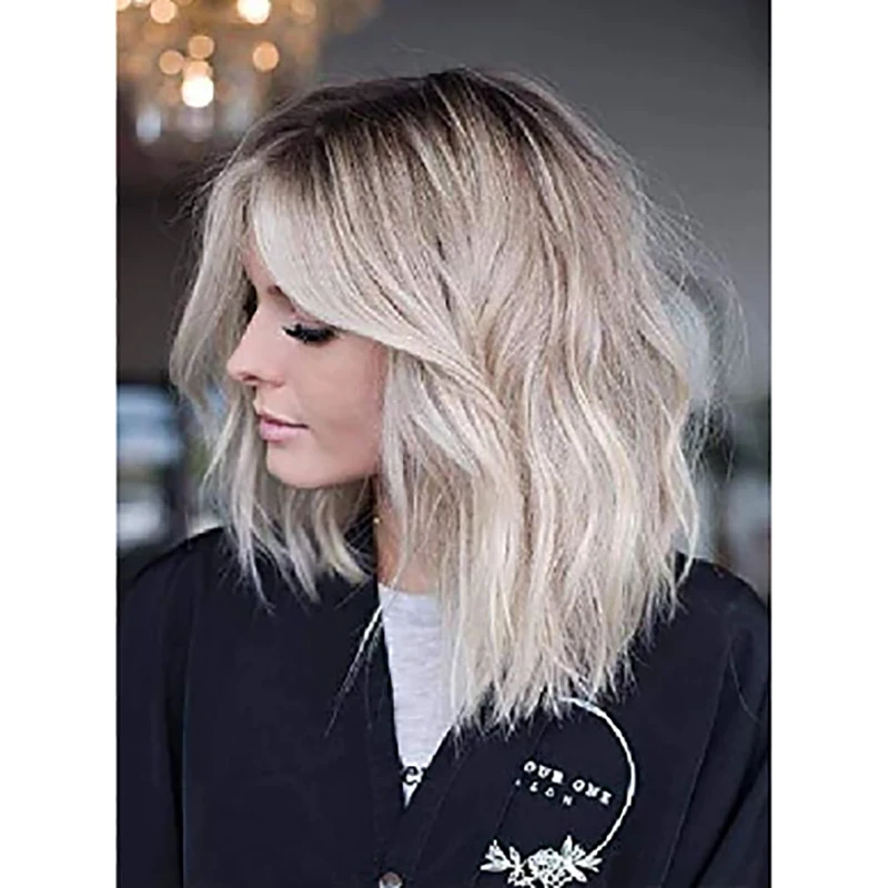 HAIRJOY  Synthetic Hair Wig Short Wavy With Bangs Wig  Light Blonde Cosplay  Party for Women image 5