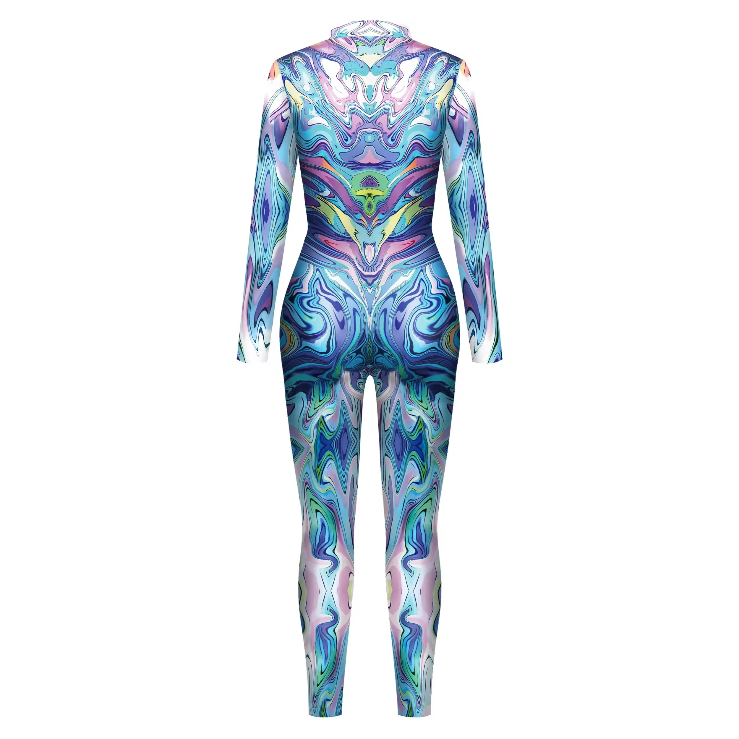 Halloween Men's Abstract Smudge Art Bodysuit Front Zipper Shaping Cosplay Costume Carnival Party Dress Up Nightclub Style Jumpsu