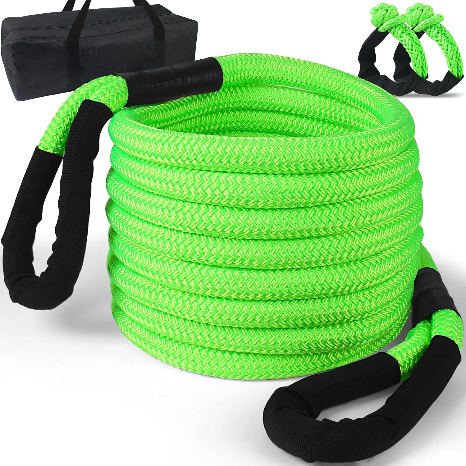 Kinetic Recovery Rope with Soft Shackles Orange 19200LBS,Heavy-Duty Vehicle Offroad Power Kinetic Tow Rope for Jeep c