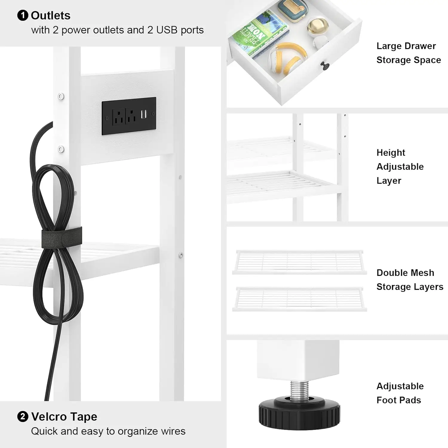 Mesa de entrada con salidas y puertos USB, mesa consola con 2 cajones, mesa de sofá pequeña con estantes de almacenamiento para sala de estar,