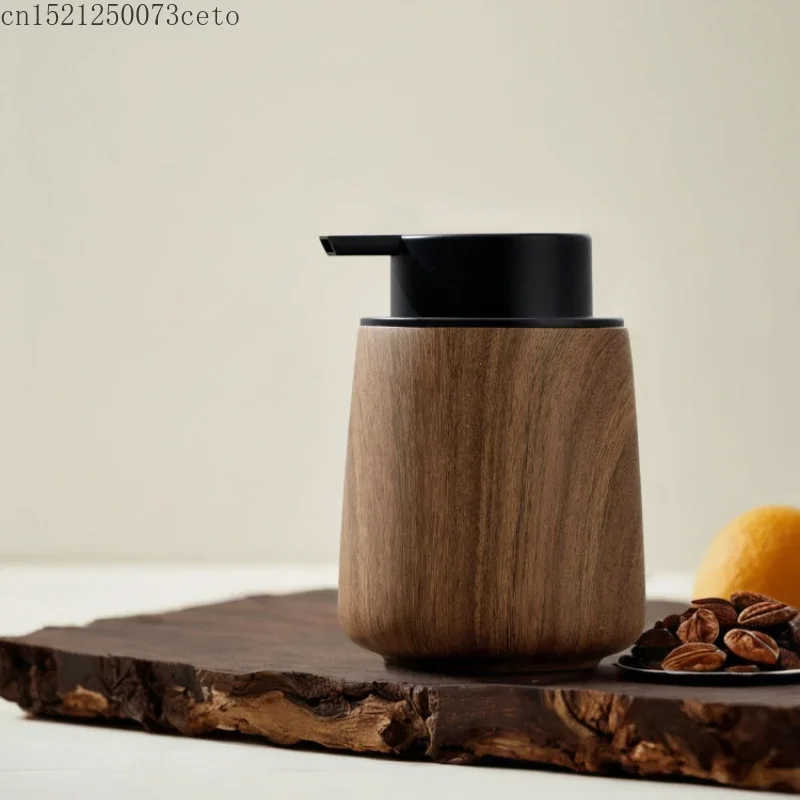 Walnut Wood Grain Hand Soap Foaming Bottle Shampoo Dispenser Pressure Type Foam Bottle Kitchen Accessories Bathroom Decoration