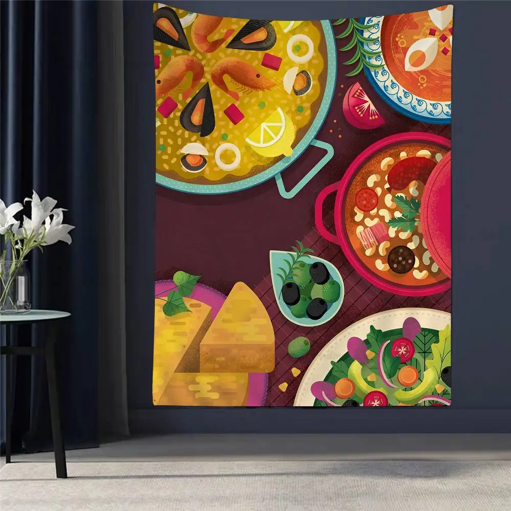 

Coffee Banana Split Sushi Ramen Retro Food Chart Tapestry Bohemian Wall Tapestries Mandala Wall Art Decor