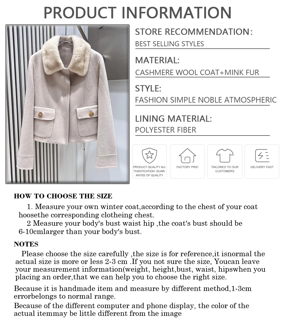여성용 겨울 코트 럭셔리 리얼 캐시미어 코트 천연 밍크 퍼 칼라 고품질 패션 롱 울 블렌드 코트