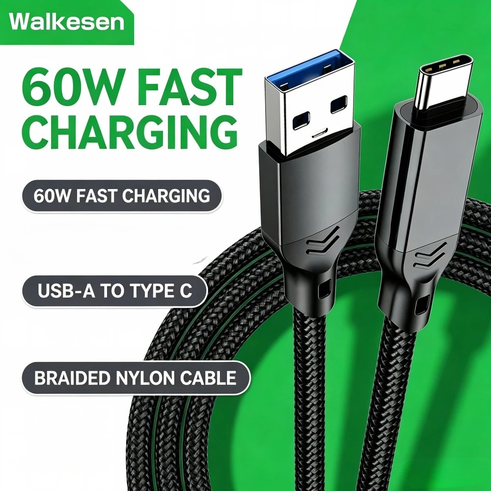 60W USB A to Type C Fast Charging Cable USB 3.2 10Gbps Gen2 Data Transfer Cord for Phones Hard Drives Laptops Cars Cameras