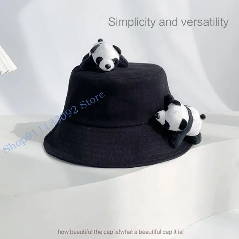 

H9ED Pandas Hat Summer Hat Pandas SunHat Kid Pandas Bucket Hat Cloches Hat Pandas Fisherman Hat Basin Hat Summer Bowlers Hat