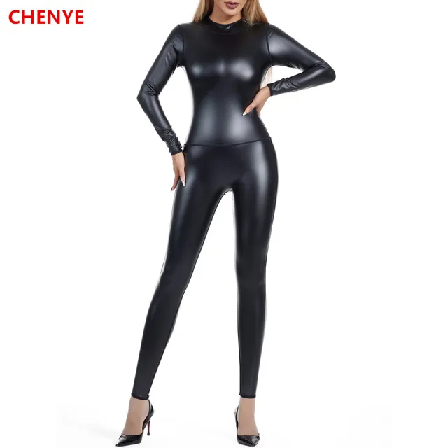 Kobiety urządzenie do modelowania sylwetki bezszwowe wysokie elastyczne body kobieta PU zamek błyskawiczny na plecach Catsuit kostium klub nocny taniec skórzany kombinezon bielizna modelująca