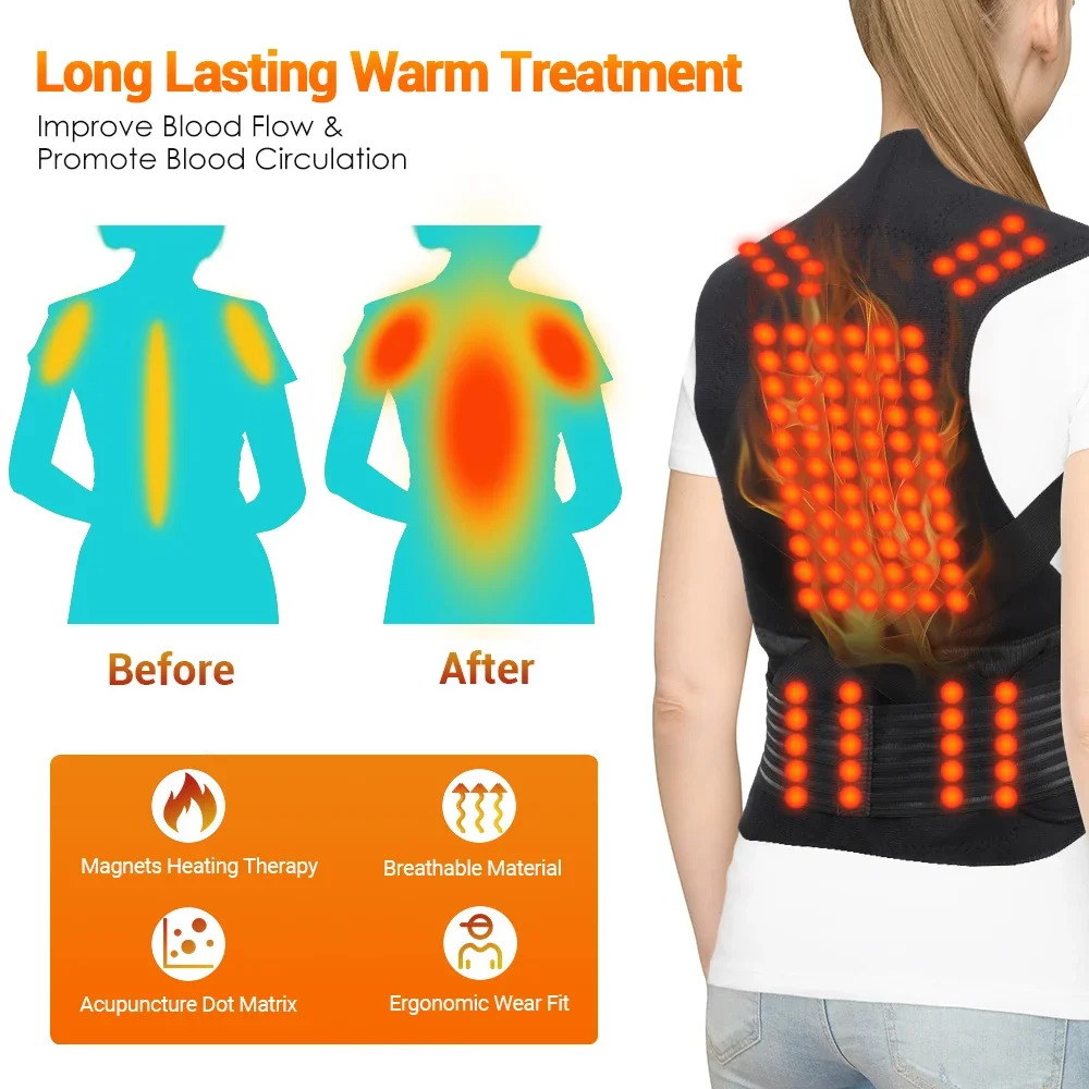 دعامة دعم الظهر للكتف ذاتية التسخين، تدليك الخصر المغناطيسي للاسترخاء والدفء، لا حاجة للكهرباء وقابلة لإعادة الاستخدام