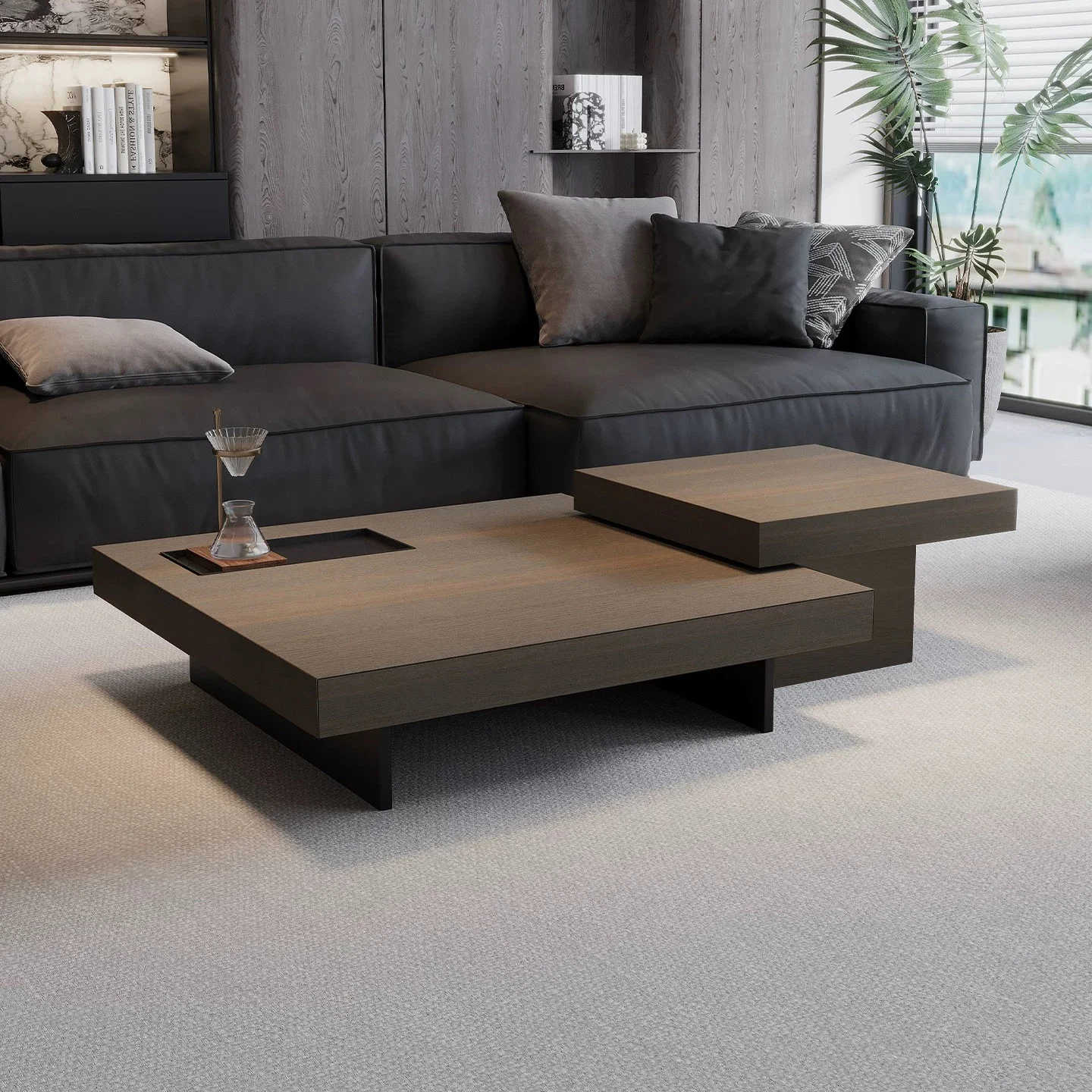 

xc-Italian-style Modern Minimalist Wooden Coffee Table Set Living Room Furniture Square Black Coffee Table*
