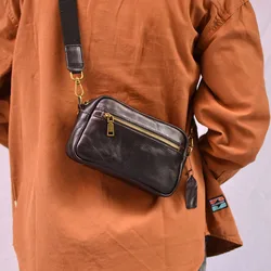 AETOO-Bolso cruzado de cuero para hombre, bolsa de hombro de cuero de vaca con Capa horizontal, para teléfono móvil juvenil