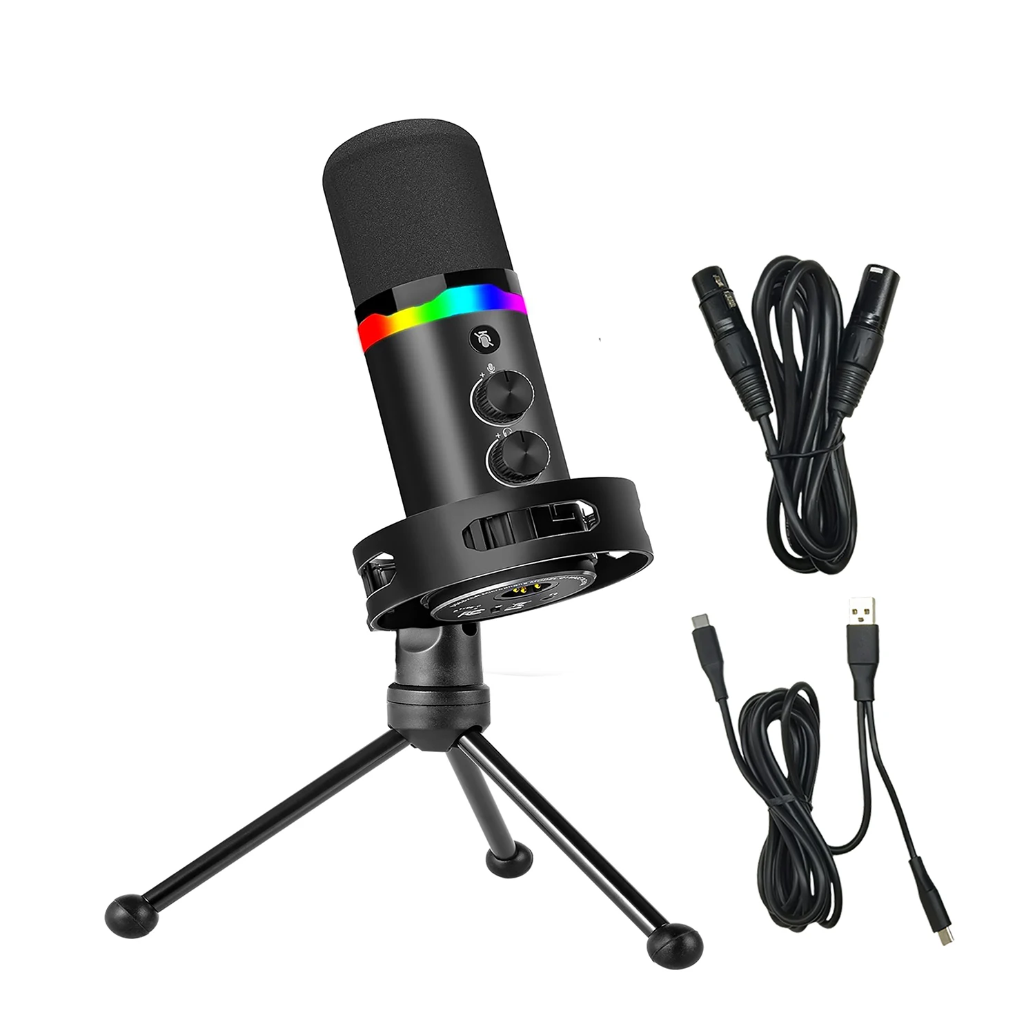 붐 암 스탠드가 있는 USB 게이밍 마이크, 노이즈 캔슬링 기능이 있는 콘덴서 RGB 마이크, 녹음, 모니터링, 팟캐스트, 컴퓨터용 썸네일 6