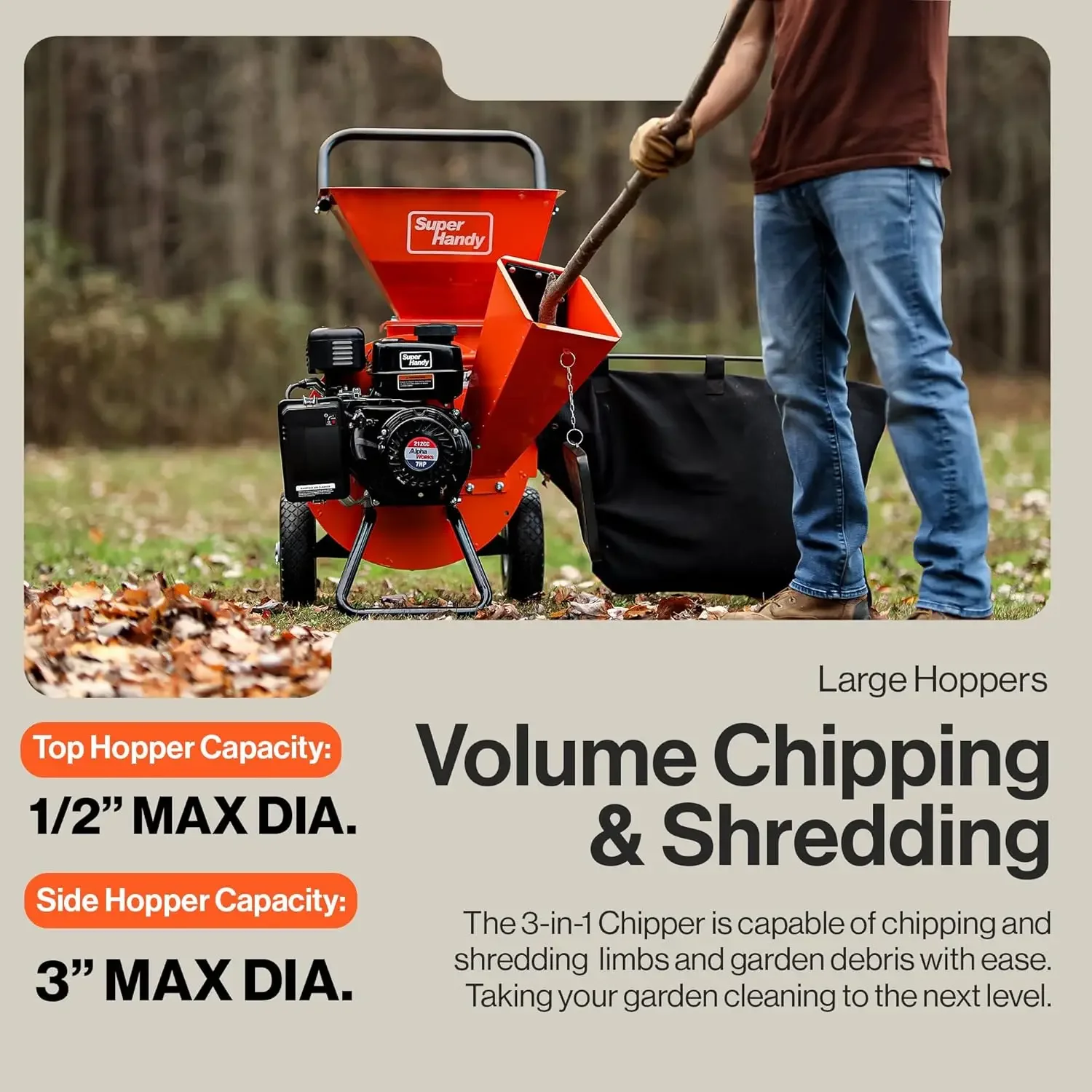 Wood Chipper Shredder Ultra Heavy Duty 7HP 3 in 1 Multi-Function 3