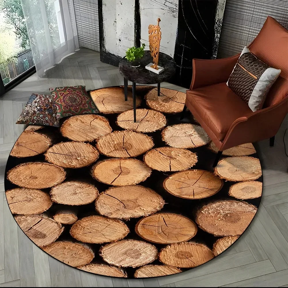 Wood Grain Round Rug – Stylish Non-Slip Floor Mat for Living Room, Bedroom, Playroom & Pet Areas, Perfect Home Gift