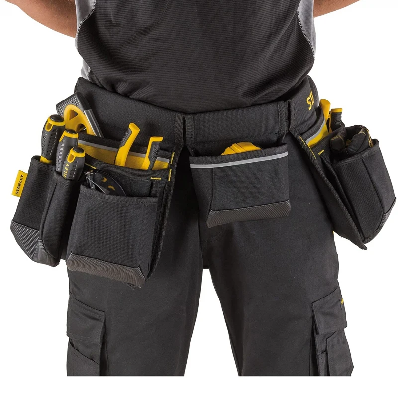 Stanley 600 Denier Tool Belt Pouch with Multi-Pockets Storage Organiser Tape Pocket Waist Pack Electrician Repair Bag