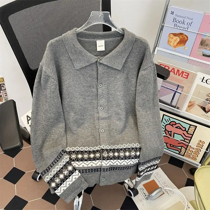 

Мужской вязаный кардиган-свитер Cleanfit с отложным воротником с цветочным узором, осенний топ высокого качества Lazy Sle