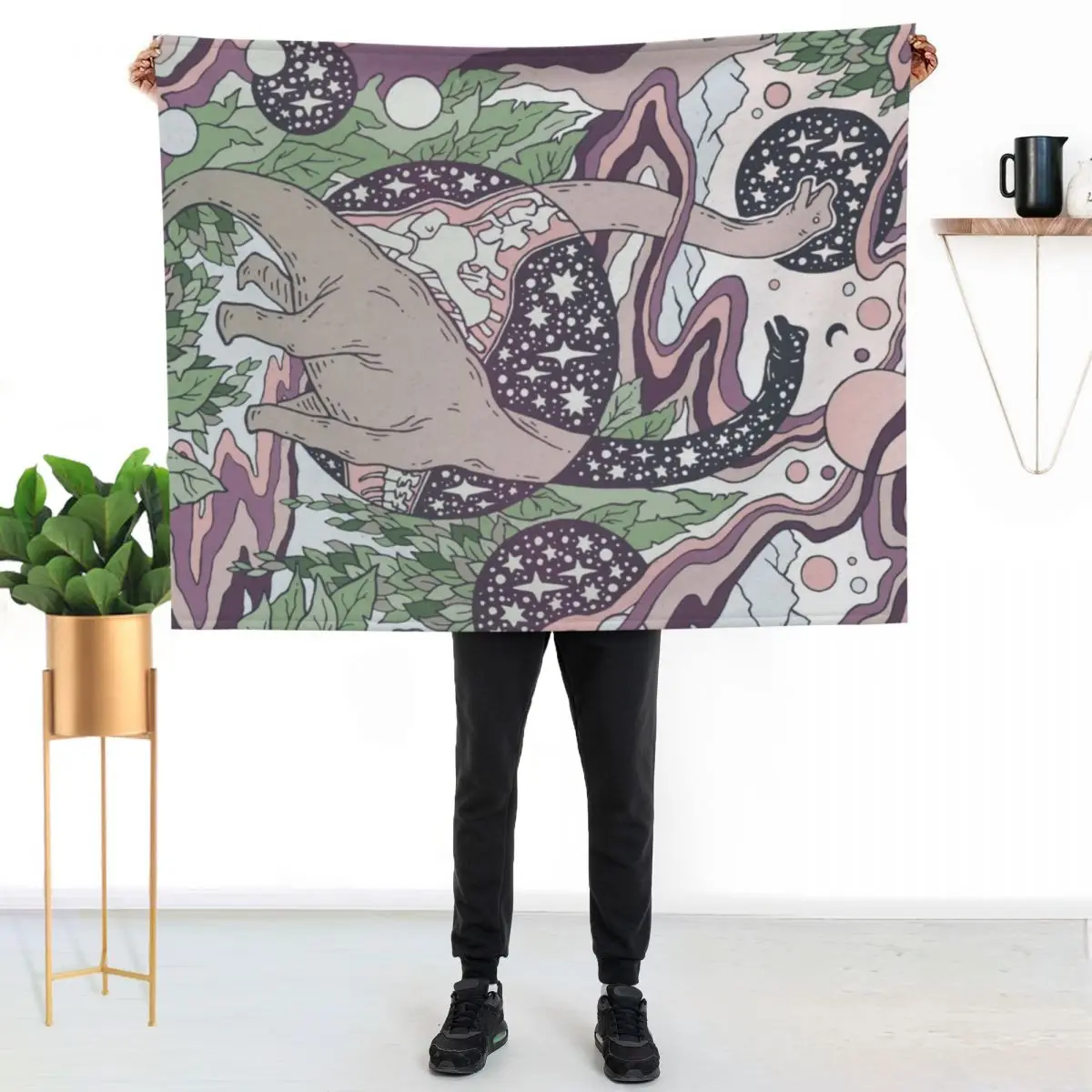 Jurassic Portal | Purple Haze Palette | Dinosaur Science Fiction Art Throw Blanket Comforter Luxury Blankets