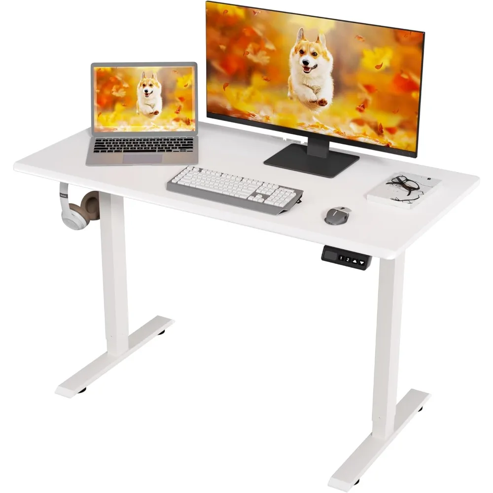 

One-Piece Standing Desk 48x24 Inch Desktop Adjustable Height Electric Desk for Home Office and Computer Workstation((White Frame