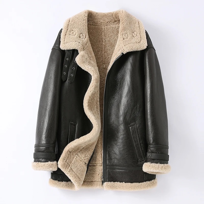 Winter Jacket Women Motorcycle Natural Fur Coat Real Sheep Fur Jacket Flight Suit Genuine Leather Jackets Female Warm Coat 2023