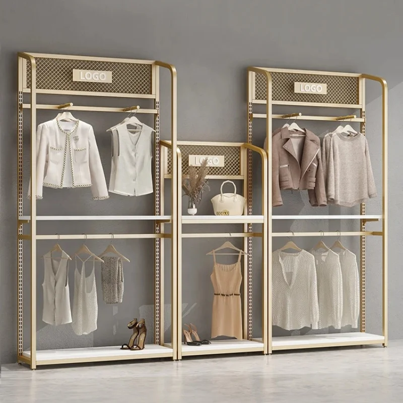 customized.Luxury Clothing Store Display Rack Floor Stand Clothing Rack Men Garment Store Rack Stainless Steel